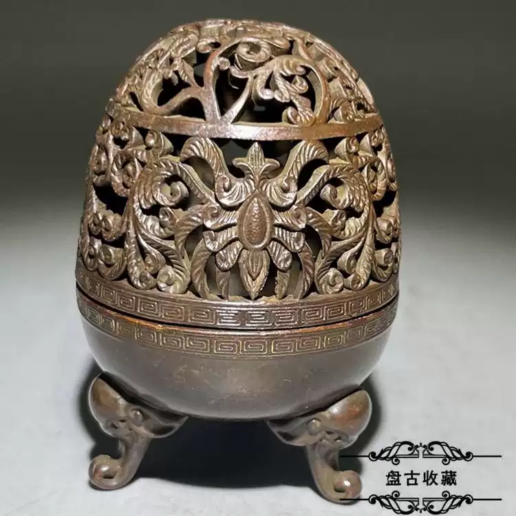 古玩老物件乾隆年制复古铜器古铜象首三足炉居家办公熏香炉摆件-淘宝