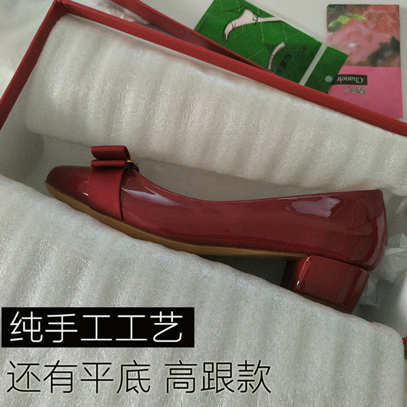 Bow-Tie Women's Shoes, Low to Medium Heel, Large Size, Round Toe, French Style, Shallow Mouth, Flat Red Wedding Shoes, Chunky Heel, Ol Small Red Shoes, Single Shoes