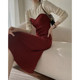 JWUNIQUE Color Contrast Dress Women 2022 Autumn New Half High Collar Mid-length Slim Knitted Base Skirt