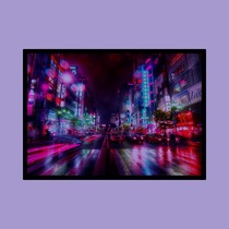 Hong Kong Wind Hong Kong Cyberpunk Future Steam Wave Neon City Tokyo Street View City Night Bar Decoration Painting