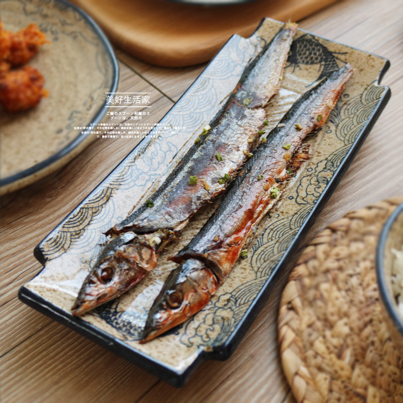Japanese creative tableware plate household sushi plate rectangular plate ceramic plate fish plate dish large fruit plate