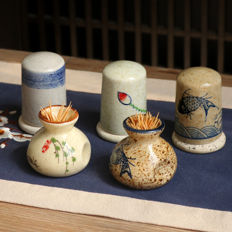 Japanese style creative retro toothpick jar Household toothpick box Toothpick bucket Ceramic living room coffee table Dining room dining table Toothpick bottle