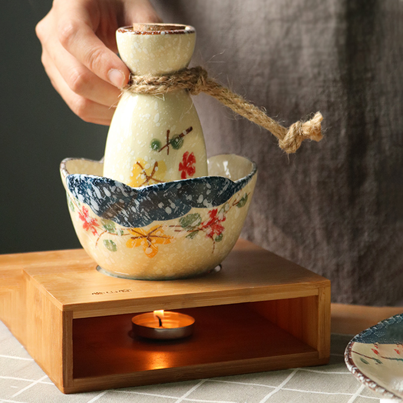 Japanese-style sake wine set warm wine ceramic spirit glass liquor wine dispenser yellow wine pot small wine cup candle holder heating hot wine