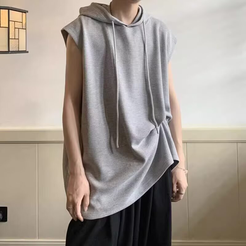 Personalized Hooded Vest for Men, Summer Trendy Brand ins High Street Loose Sleeveless Sweatshirt, Sports Fitness T-Shirt