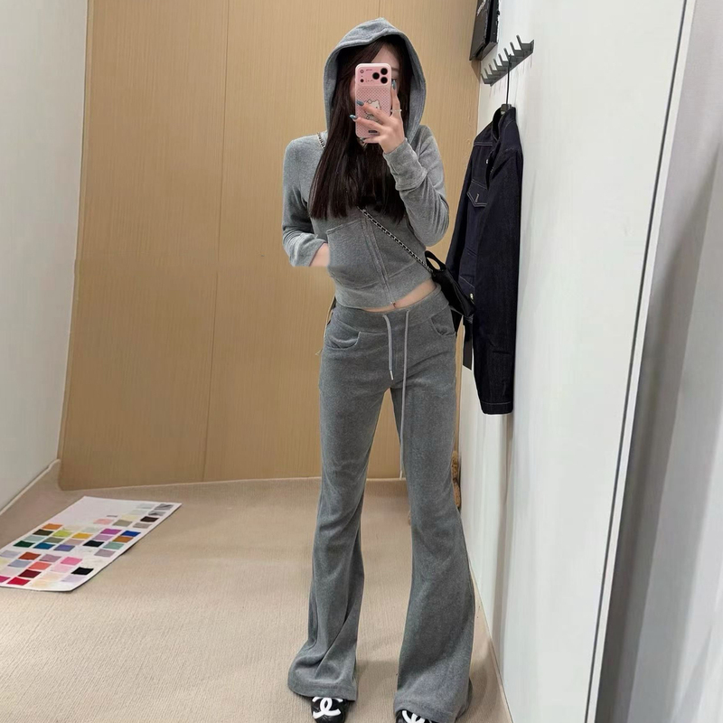 2026 Autumn New Korean Style Super Popular Star Print Velvet Hooded Sweatshirt Jacket + Casual Pants Women's Set 2026 Autumn New Korean Style Super Popular Star Print Velvet Hooded Sweatshirt Jacket + Casual Pants Women's Set