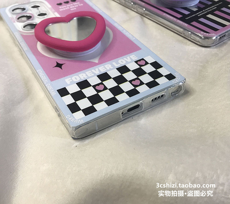 Cute Pink Butterfly Mirror Girls Candy Stripes Silicone TPU S23, S23 Plus, S23 Ultra, S22, S22 Plus, S22 Ultra, S21, S21