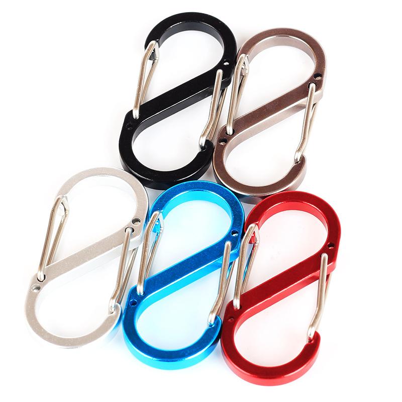 Outdoor tactical spring hanging buckle Aluminum alloy lock anti-theft S buckle Safety carabiner Quick hook key ring 8-type buckle