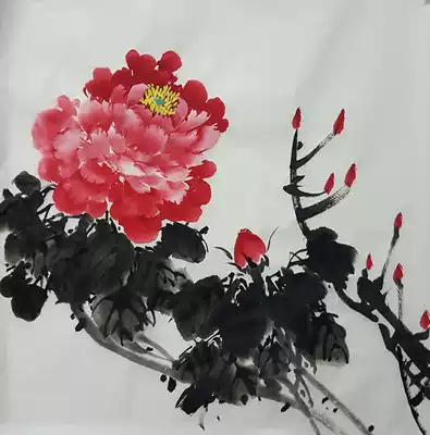 Rich and rich, pure hand-painted Chinese painting flower and bird painting Hall decoration boutique Chinese painting three-foot bucket peony map