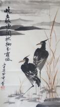 Pure hand-painted Chinese painting flower and bird cormorant decorative painting ink painting without signature seal
