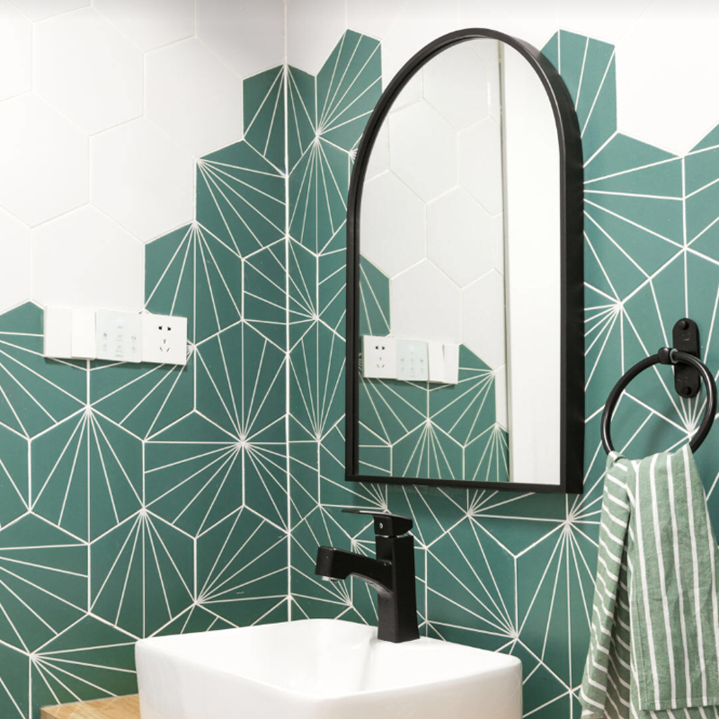 Nordic style line hexagonal brick ray tile black and white line hexagonal tile green pink hexagonal flower piece