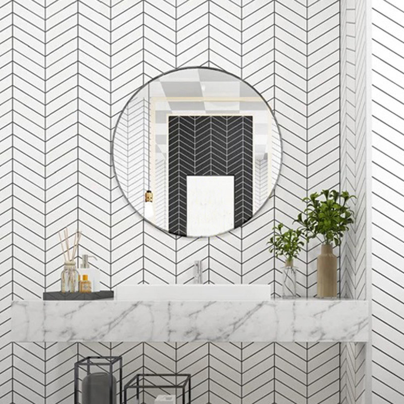 Nordic Light Lavish Black Fish Bone Tiles White Strip Mosaic Bathroom background wall Mind-shaped wall brick