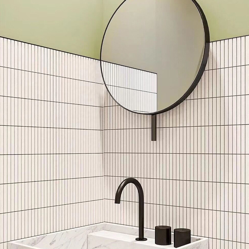 Nordic Toilet Strip Mosaic Double Platoon Strip Subtile White Mesh Background Wall Brick Make-up Room Wall Brick
