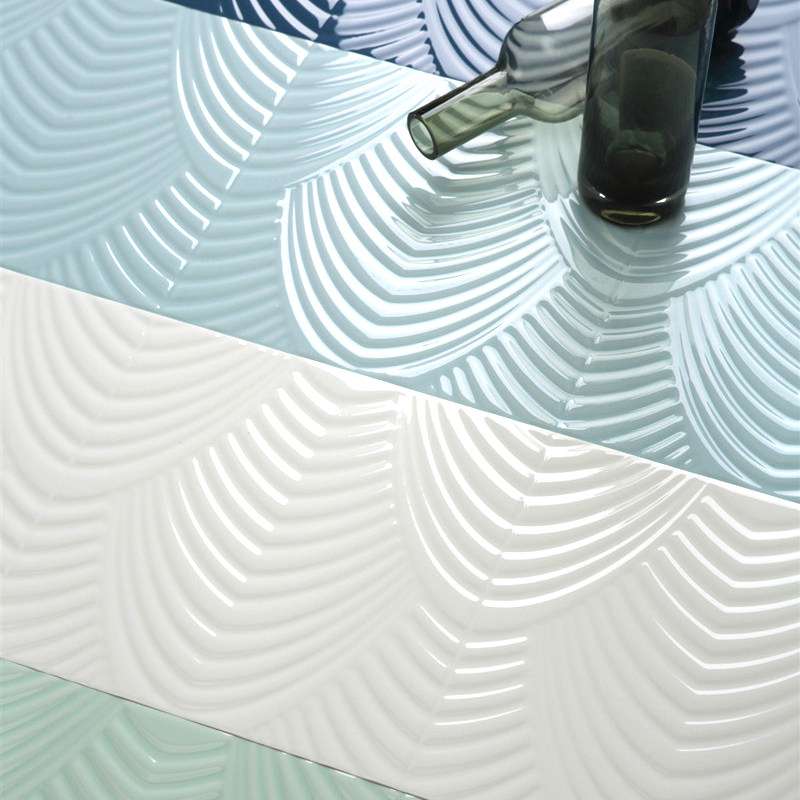 Nordic light luxury Macaron tile Kitchen bathroom wall tile 200x600 interior wall tile concave and convex glossy art brick