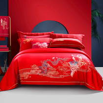 Fuanna Home Textile Wedding Qinglong Cotton Six sets of full cotton Longfeng Red pure cotton Heinewed by Chinese Embroidered Bed