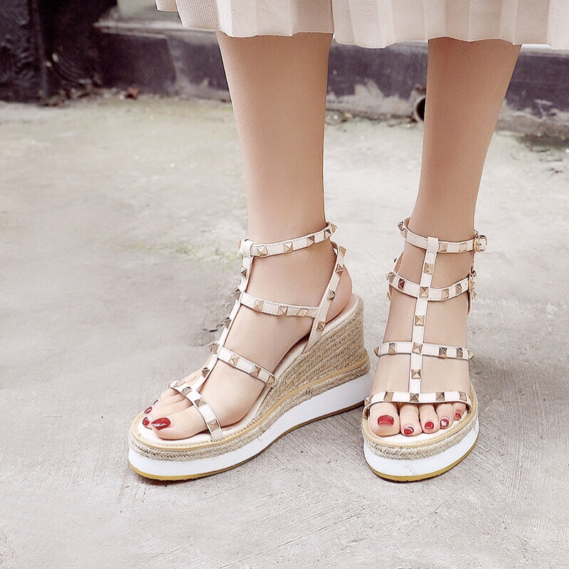 Wedge sandals Fairy Festival 2022 new Sharia thick soles with rivets tender waterproof rivets