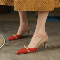 Original small heels shoes girl 18 year old French Mary Jane shoes head and heel bow