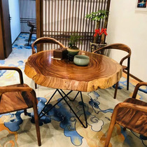 Solid Wood Living Room Round Light Lavish Sofa Tea Table Home Small Family Style Taste Round Table Side Table Dining Room Table Tatami