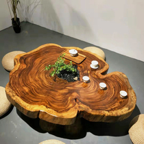Ukim Wood Solid Wood Living Room Round Light Lavish Sofa Small Tea Table Home Small Family Style Taste Round Table Side Table Tatami