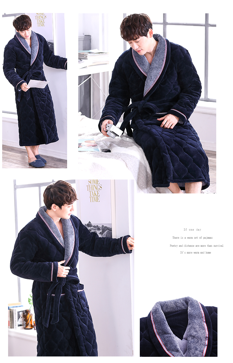 Áo ngủ mùa đông nam lỏng cộng với phân bón tăng flannel áo ngủ mùa đông thanh niên nam dày áo choàng ấm đồ ngủ đẹp