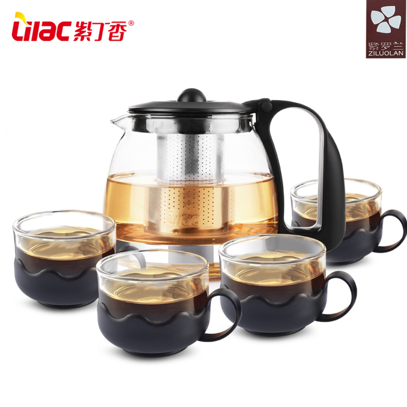 Lilac glass teapot heat-resistant stainless steel size filter tea breener household Kettle tea cup tea set