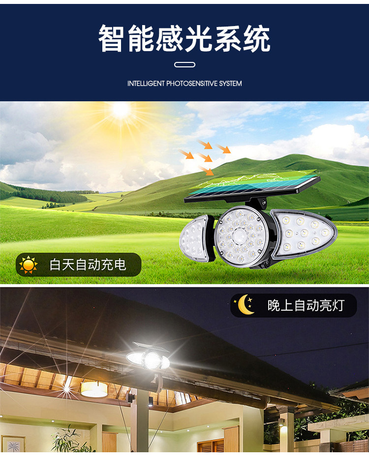 Открытый стене 太阳能感应照明灯庭院家用户外防水超亮花园过道路灯人体感应壁灯 Other
