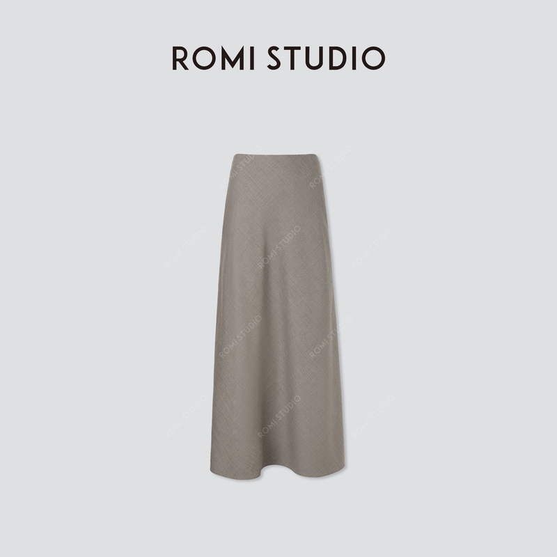Romi Studio Calm and Elegant Wool Blend Twill Floral Yarn-Like A-Line Skirt Rw24Wxd1254