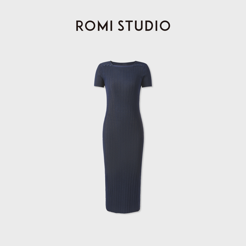 Romi Studio Silk and Tencel Blend Micro Square Shoulder Square Neck Short-Sleeved Dress Rwdslt2533