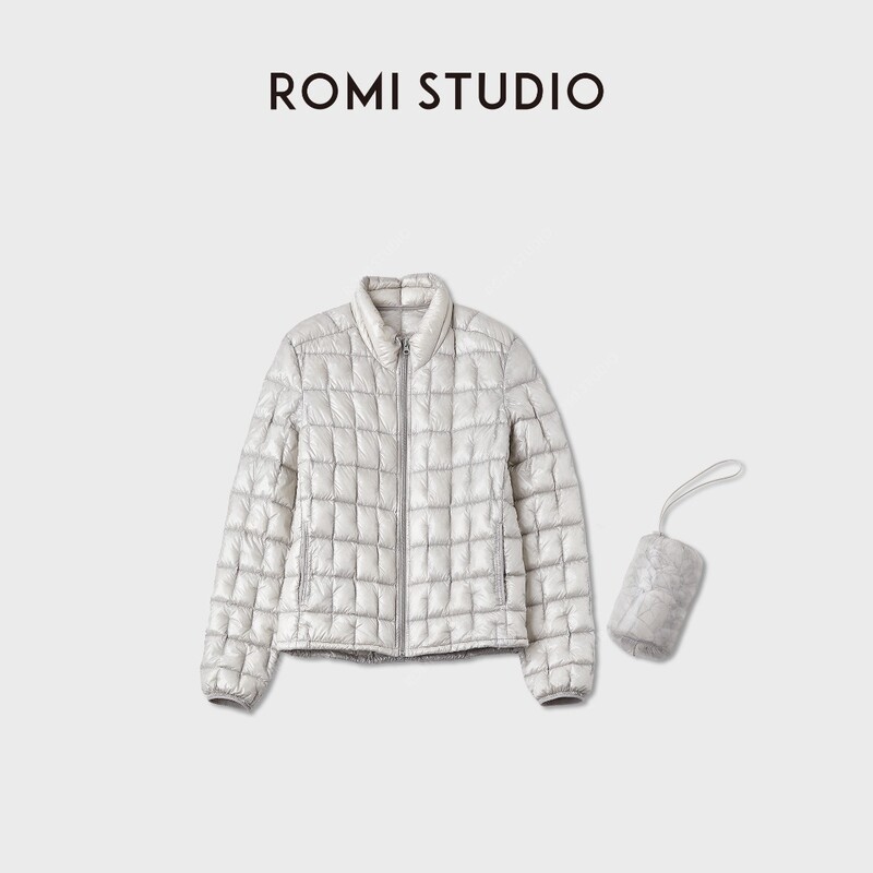 Romi Studio “Lightweight and Heat-Retaining” Plaid Stitched Ultra-Lightweight White Goose down Jacket Rwcwwg6175