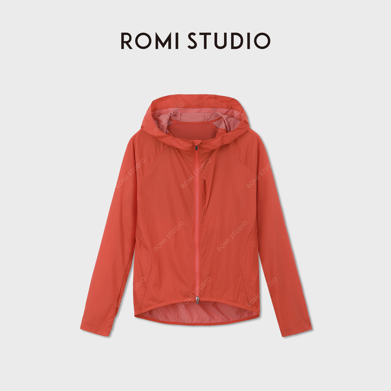 Romi Studio Lightweight Sun Protection Upf50+ Thin and Cool Orange-Red Hooded Jacket Rwdswd1785