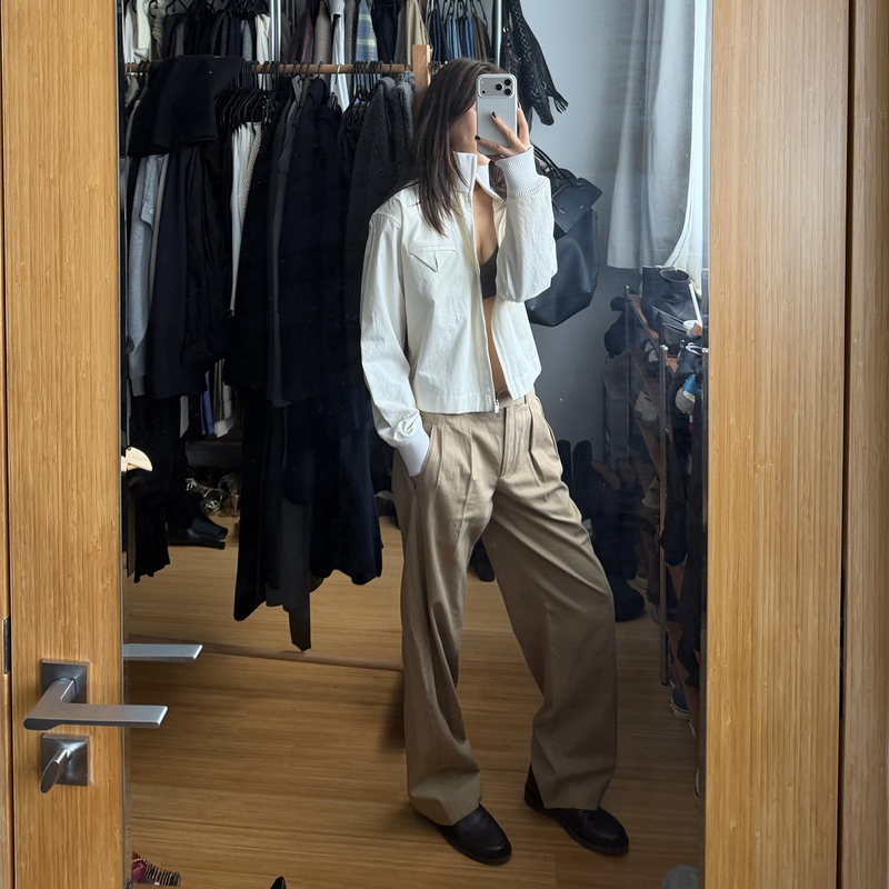 Romi Studio Triangular Flap High-Elastic Ribbed Normcore Stand-Up Collar Loose Jacket Rwcawu6713