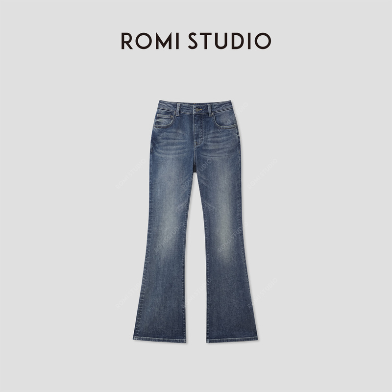 Romi Studio “Retro Denim” Twill Cotton Washed and Distressed Bootcut Jeans Rwcsxm2390