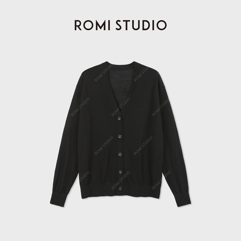 Romi Studio 16-Gauge High-Density Mulberry Silk Cashmere Wool Lightweight Knit Cardigan Rwdsst3024
