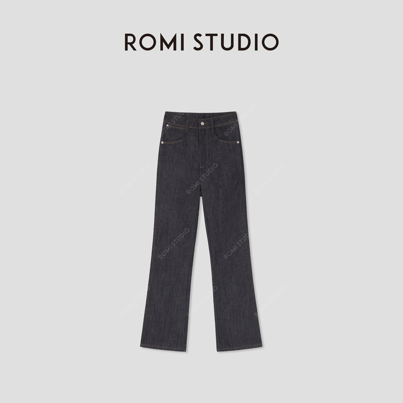 Romi Studio “Retro Denim” Denim Cotton High-Waisted Flared Jeans Rw24Ax81233