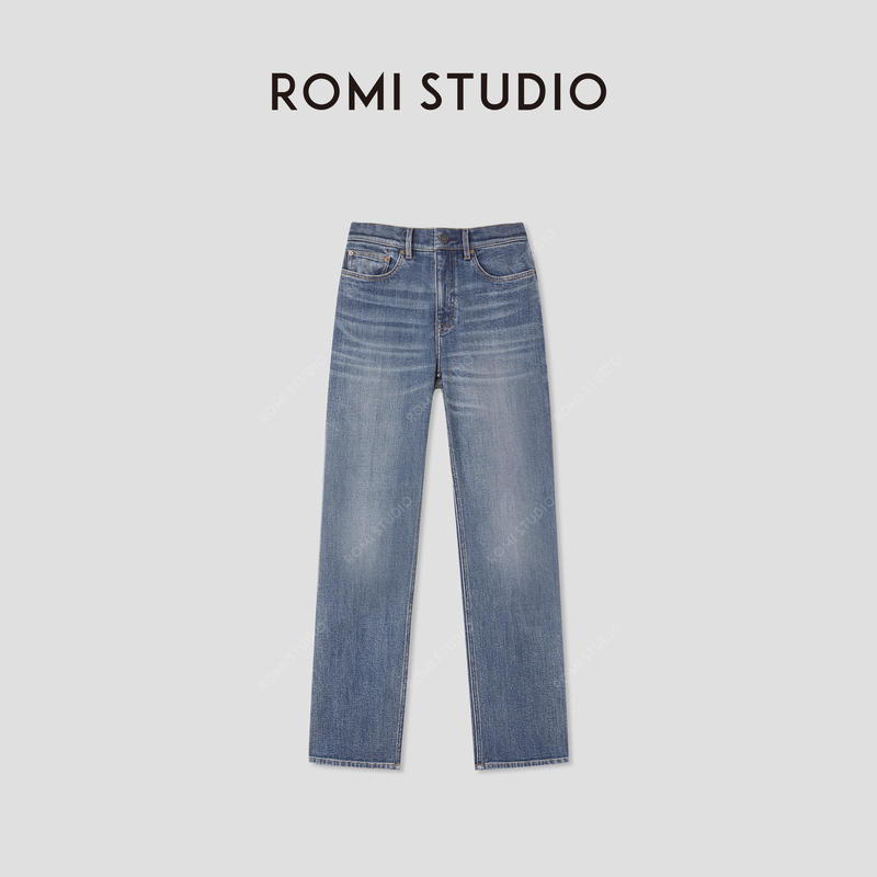 Romi Studio Classic Retro Cotton Washed Blue Summer Thin Straight-Leg Jeans Rwcsxd1877