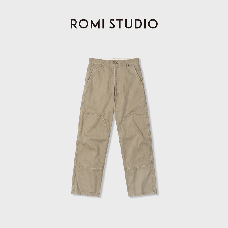 Romi Studio Heavy-Duty Washed High-Thread-Count Bamboo Texture Cotton Low-Waist Workwear Straight-Leg Pants Rwdaxy5946 Romi Studio Heavy-Duty Washed High-Thread-Count Bamboo Texture Cotton Low-Waist Workwear Straight-Leg Pants Rwdaxy5946