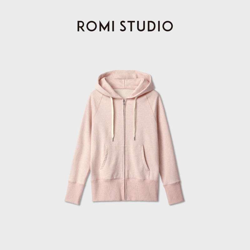 Romi Studio Pink Cotton-Feel Loose Hooded Zipper Sweatshirt Jacket Rwdaw95603 Romi Studio Pink Cotton-Feel Loose Hooded Zipper Sweatshirt Jacket Rwdaw95603