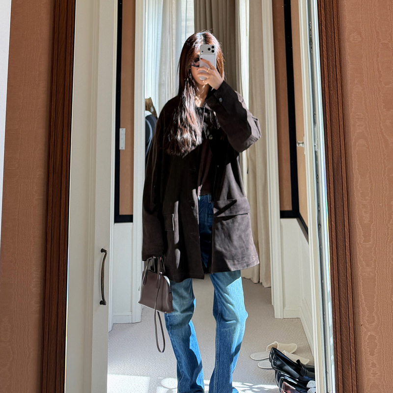 Romi Studio African Imported Suede Leather Jacket Retro Old Money Style Loose Leather Trench Coat Rbdwwg6298
