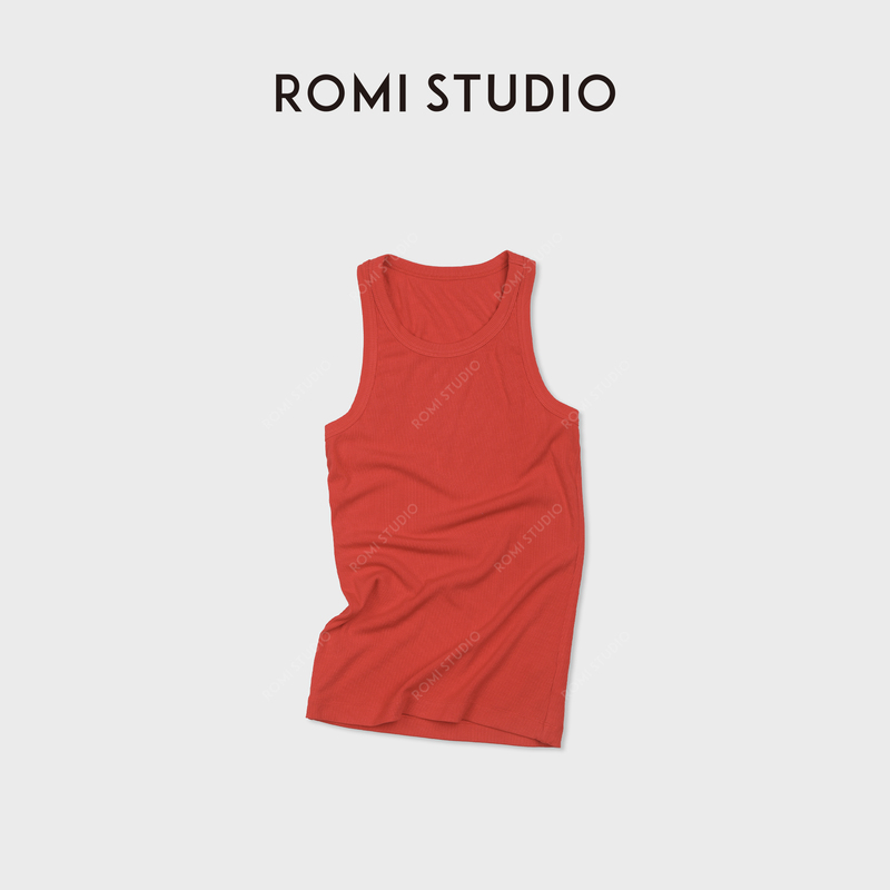Romi Studio Simple Retro Classic Ribbed Lightweight Sleeveless Round Neck Vest Rwdss61954