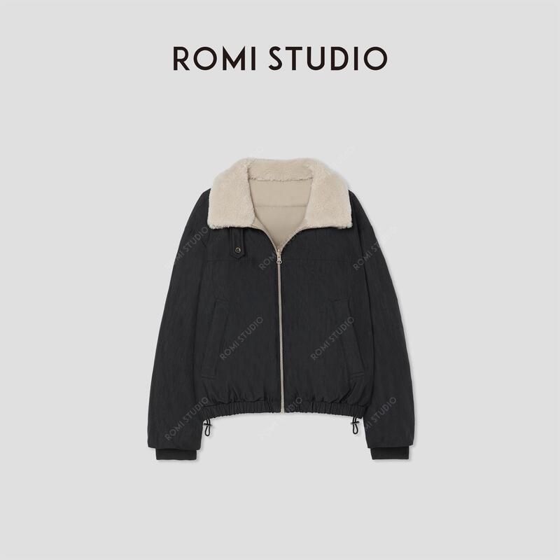 Romi Studio" Rigid Self"90 White Goose down Reversible Fur Collar Jacket down Jacket Rw24Wwd0684