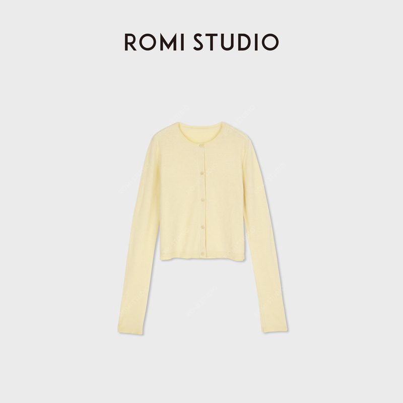 Romi Studio Ultra-Fine Merino Wool and Mulberry Silk Delicate High-Count Light Yellow Cardigan Rwdrst3935 Romi Studio Ultra-Fine Merino Wool and Mulberry Silk Delicate High-Count Light Yellow Cardigan Rwdrst3935