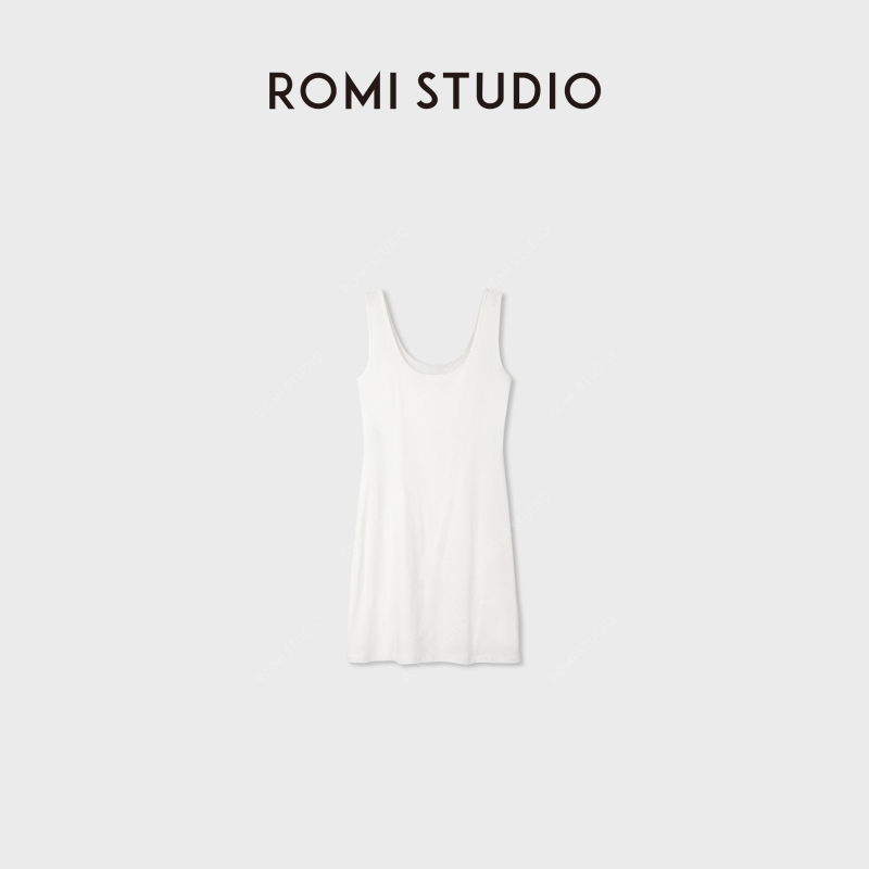 Romi Studio Relaxed Everyday Cotton U-Neck Slim Fit White Tank Dress Rwdrlf3342