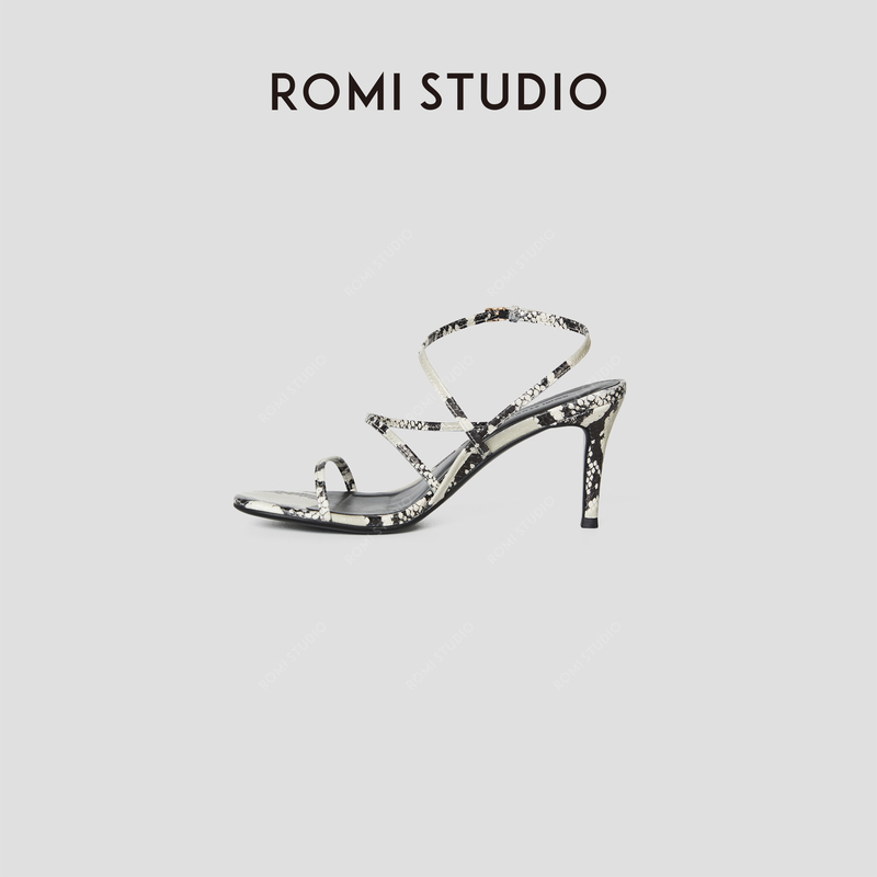Romi Studio Elegant Cow Leather Imitation Snake Print Thin Strap High Heel Sandals Rwcrp32035