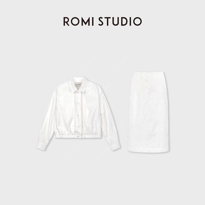 Romi Studio Unbounded White Minimalism Sleek and Sophisticated Shirt and Skirt Set Rwdswg3136