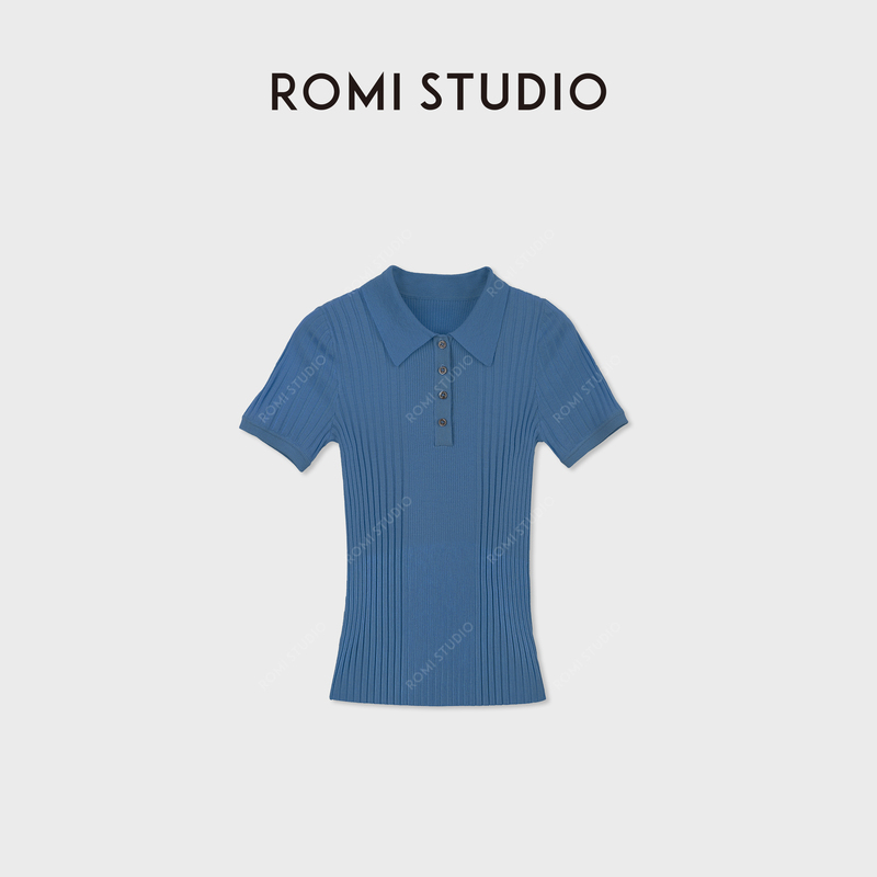 Romi Studio “Artistic Retro” High-Thread-Count Wool Ribbed Polo Short-Sleeve Sweater Rwdss62245