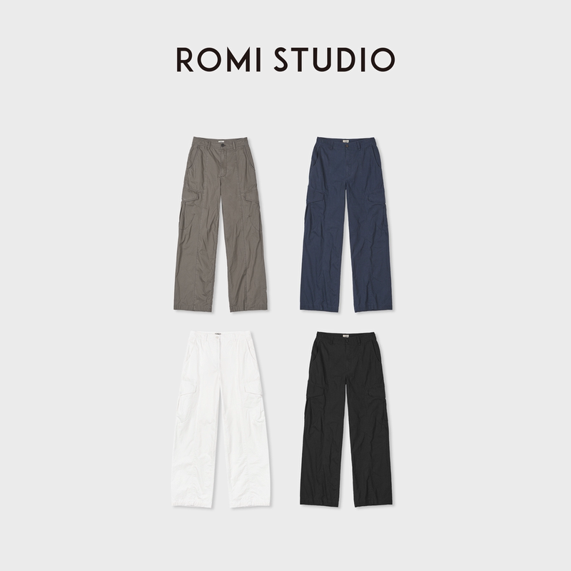 Romi Studio Carbon Brushed Long-Staple Cotton Vintage Ykk Zipper Silhouette Cargo Pants Rwdsxy1582