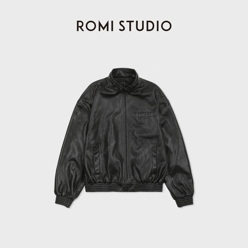 Romi Studio Retro Fashionable Delicate Soft First-Layer Sheepskin Glossy Leather Jacket Rwcwwg7303