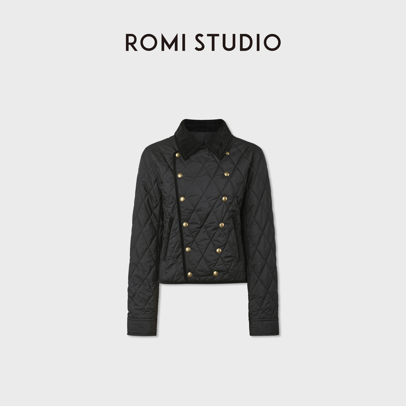Romi Studio Diamond Pattern Quilted Corduroy Lapel Short Cotton Jacket Rwdaw95528 Romi Studio Diamond Pattern Quilted Corduroy Lapel Short Cotton Jacket Rwdaw95528