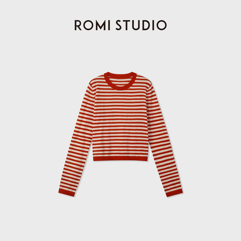 Romi Studio Wool and Cashmere Blend Cloud-Like Striped Round Neck Pullover Knit Top Rwdsst2077 Romi Studio Wool and Cashmere Blend Cloud-Like Striped Round Neck Pullover Knit Top Rwdsst2077