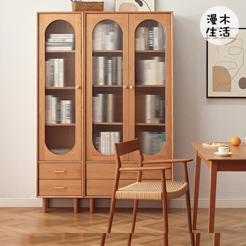 Nordic Solid Wood Bookcase with Glass Doors, Natural Wood Oak Cherry Wood Japanese-Style Home Combination Bookshelf Floor-Standing Storage Rack Nordic Solid Wood Bookcase with Glass Doors, Natural Wood Oak Cherry Wood Japanese-Style Home Combination Bookshelf Floor-Standing Storage Rack
