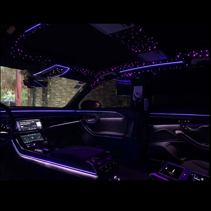 12V wireless synchronous car atmosphere light interior light guide bar black colorful voice control optical fiber bar footwell light modification